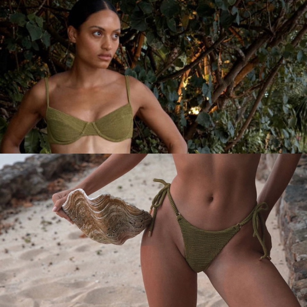 Monday Swimwear Crinkle Olive Green Bikini Set